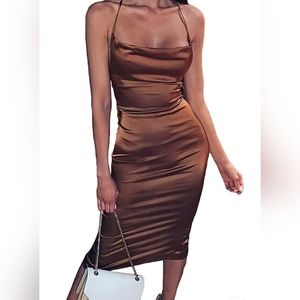 Champagne/Gold Very light Spaghetti Strap Backless Lace up Dress